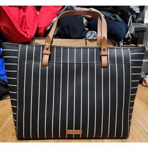 Fossil Women's Rachel Leather Printed Tote Bag Medium Black White Handbag Charm